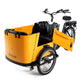 Unique yellow cargo bike that features an opening door for easy loading and unloading